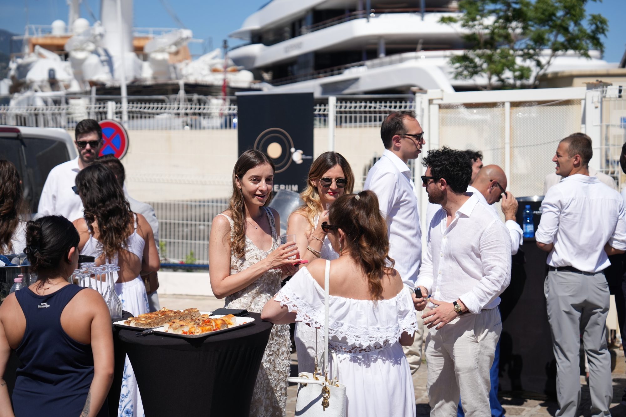 Guests at the dockside catering during the Altherum launch event in Monaco