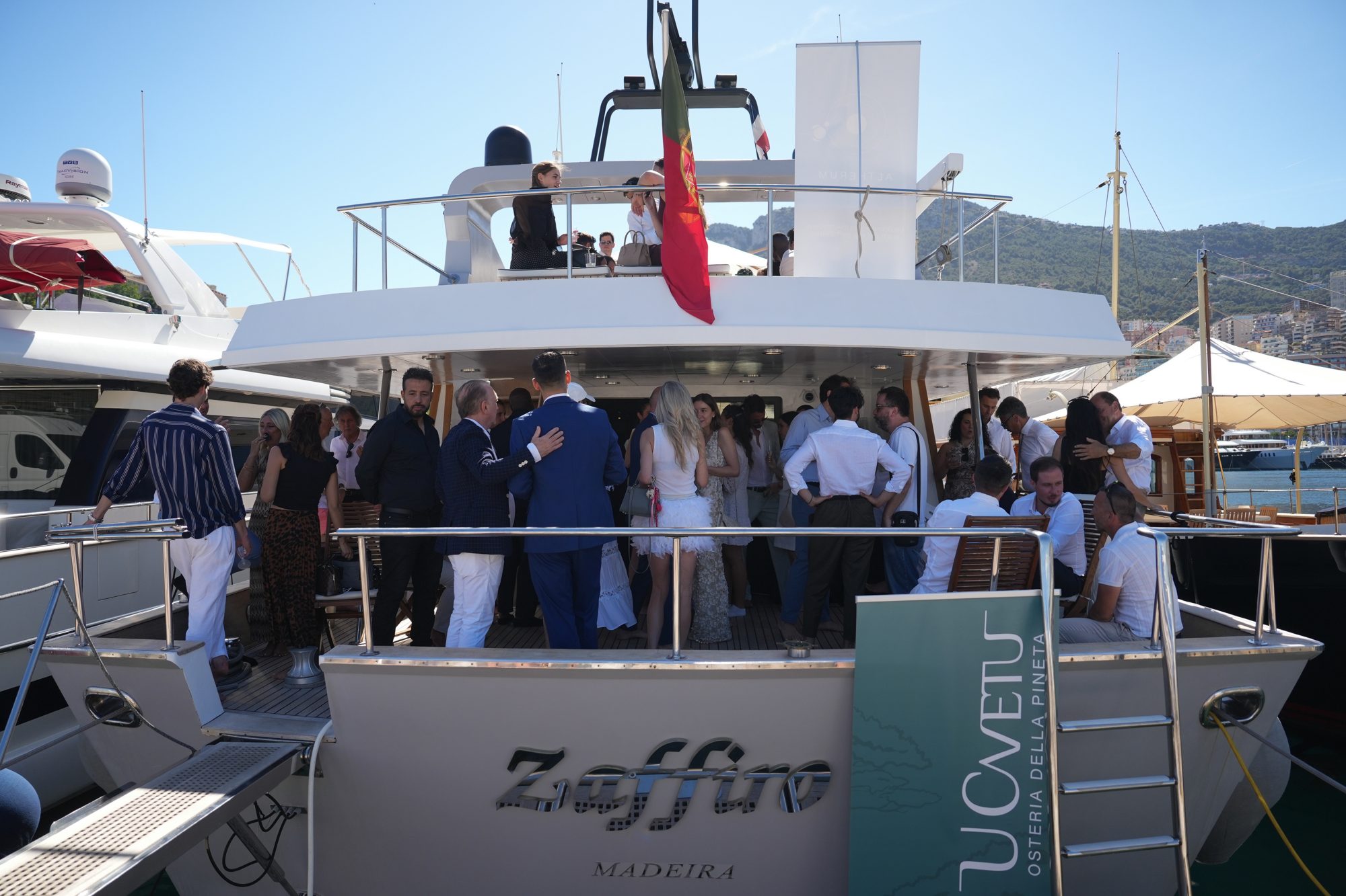 The yacht Zaffiro at Port Hercule, Monaco, during the Altherum launch event
